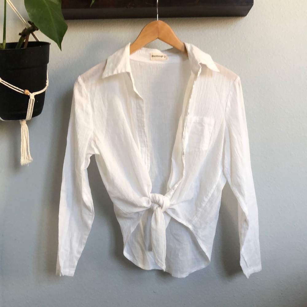 Blackbough White Button-Down Tie Front Shirt